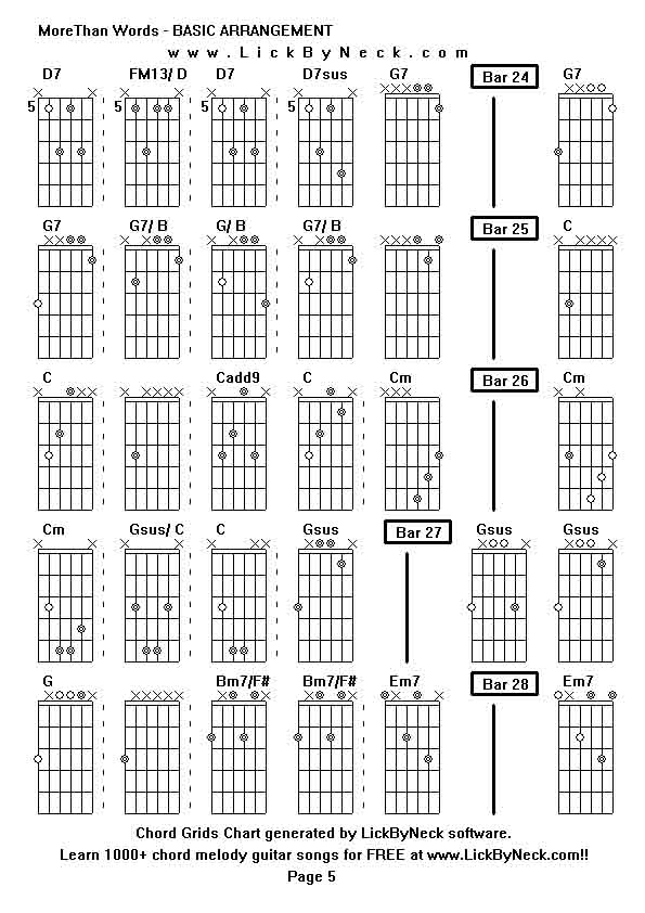 Chord Grids Chart of chord melody fingerstyle guitar song-MoreThan Words - BASIC ARRANGEMENT,generated by LickByNeck software.